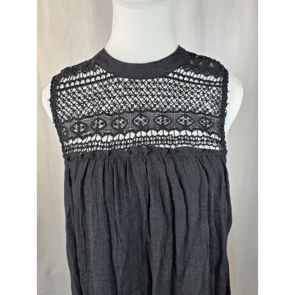 Rebellion Womens Black Crochet Lace Yoke Sleeveless Babydoll Mini Dress Large - Picture 4 of 9
